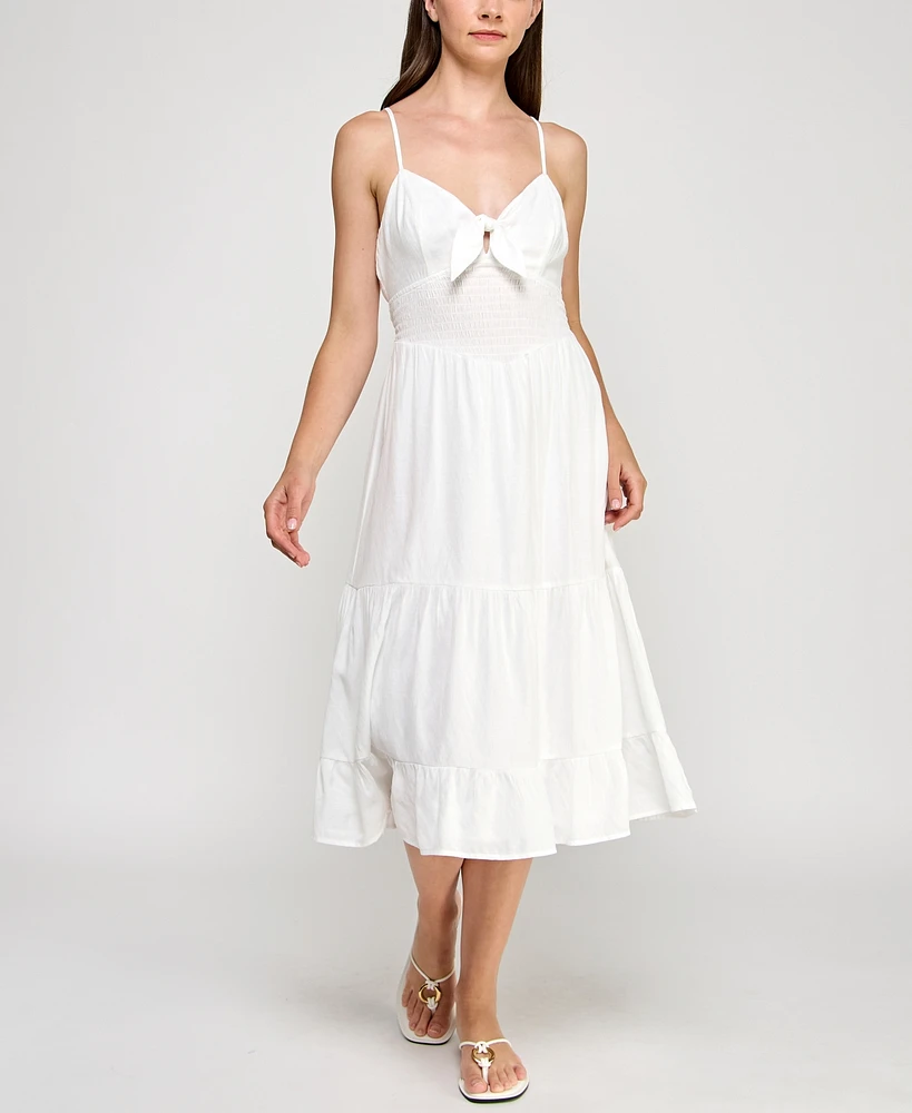Trixxi Juniors' Tie-Front Spaghetti-Strap Tiered Midi Dress