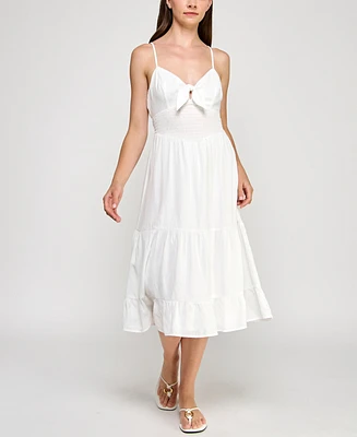 Trixxi Juniors' Tie-Front Spaghetti-Strap Tiered Midi Dress