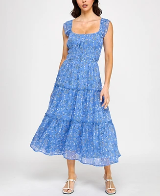 Trixxi Juniors' Chiffon Printed Flutter-Sleeve Midi Dress