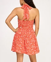 Trixxi Juniors' Printed Halter Short Fit & Flare Dress