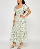 Trixxi Juniors' Printed Bubble-Sleeve Midi Dress