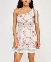 Trixxi Juniors' Floral-Print One-Shoulder Short Fit & Flare Dress