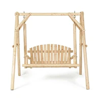 Outdoor Wooden Porch Bench Swing Chair with Rustic Curved Back