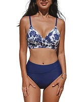 Cupshe Women's High Waisted V Neck Twist Front Bikini Sets
