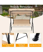 Gymax 3-Person Swing Chair Porch Seat w/ Adjustable Canopy Removable Cushion