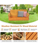 Gymax 2-Person Porch Swing Chair Wooden Garden Swing Bench w/ Adjustable Chains