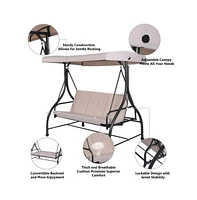 3 Seats Outdoor Porch Swing Hammock with Adjustable Tilt Canopy