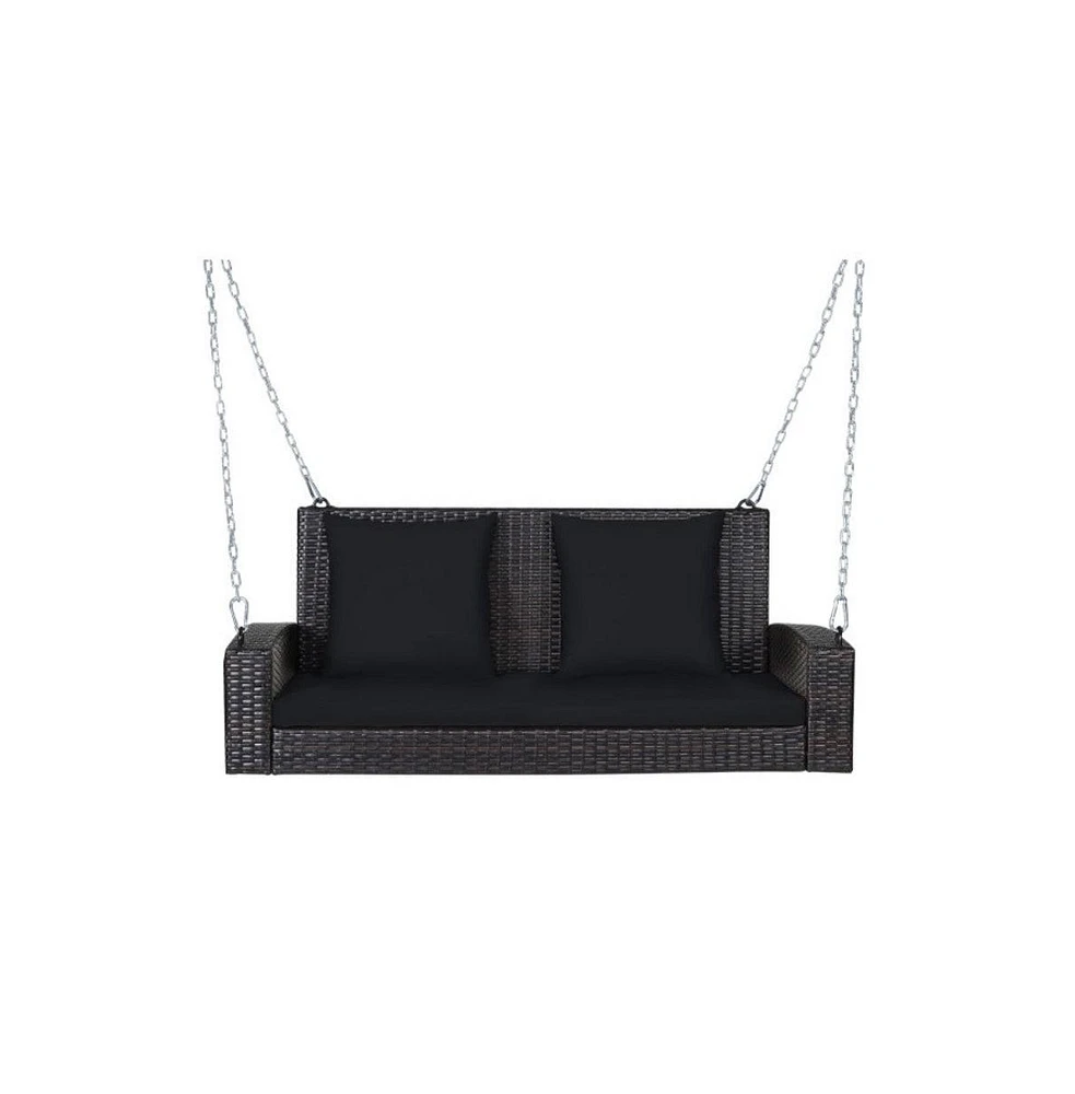 2-Person Wicker Hanging Porch Swing with 2 Back Cushions and 1 Seat Cushion