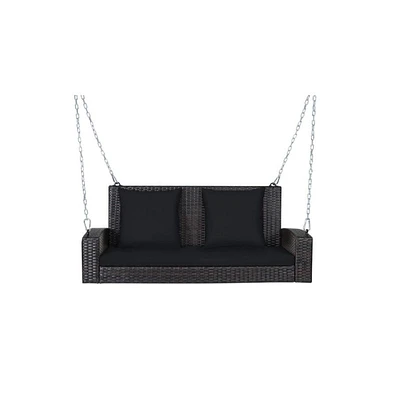 2-Person Wicker Hanging Porch Swing with 2 Back Cushions and 1 Seat Cushion
