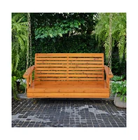 2-Person Wooden Porch Swing with Hanging Chains for Garden Yard