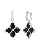 Suzy Levian Sterling Silver Cubic Zirconia Flower Clover Hanging Earrings