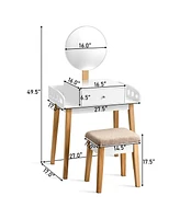 Wooden Makeup Dressing Mirror Table Set with Drawer
