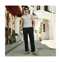 Campus Sutra Men's Midnight Black Linen-Blend Tapered Trousers