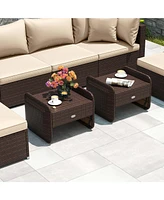 2 Pieces Outdoor Patio Pe Wicker Ottomans with Removable Cushions Footstools