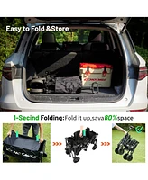 EchoSmile Collapsible Foldable Wagon with 300lbs Weight Cart Heavy Duty Folding Beach Wheels and Adjustable Handle for Camping Garden
