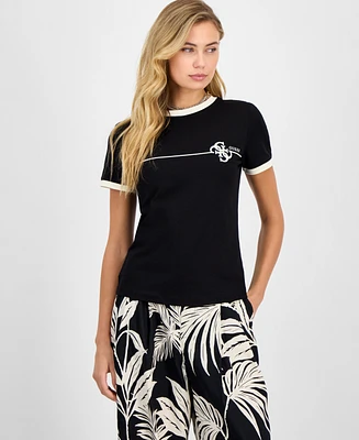 Guess Women's Carmen Tipped Logo-Print T-Shirt