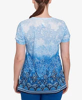 Ruby Rd. Petite Crystal Ombre Cold Shoulder Crew Neck T-Shirt