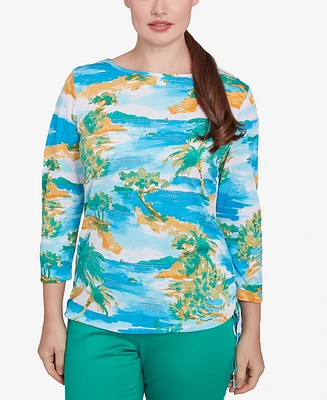 Ruby Rd. Petite Paradise Island Crinkle Knit Top