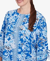 Ruby Rd. Petite Bohemian Batik Floral Border Print Crepe Tunic Top