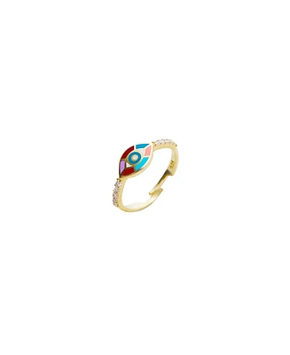 Spero London Enamel Five Color Evil Eye Sterling Silver Signet Ring