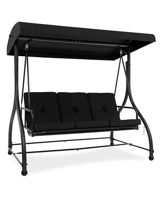 Gymax Converting Patio Swing Chair Porch Bed w/Adjustable Canopy & Thickened Cushion