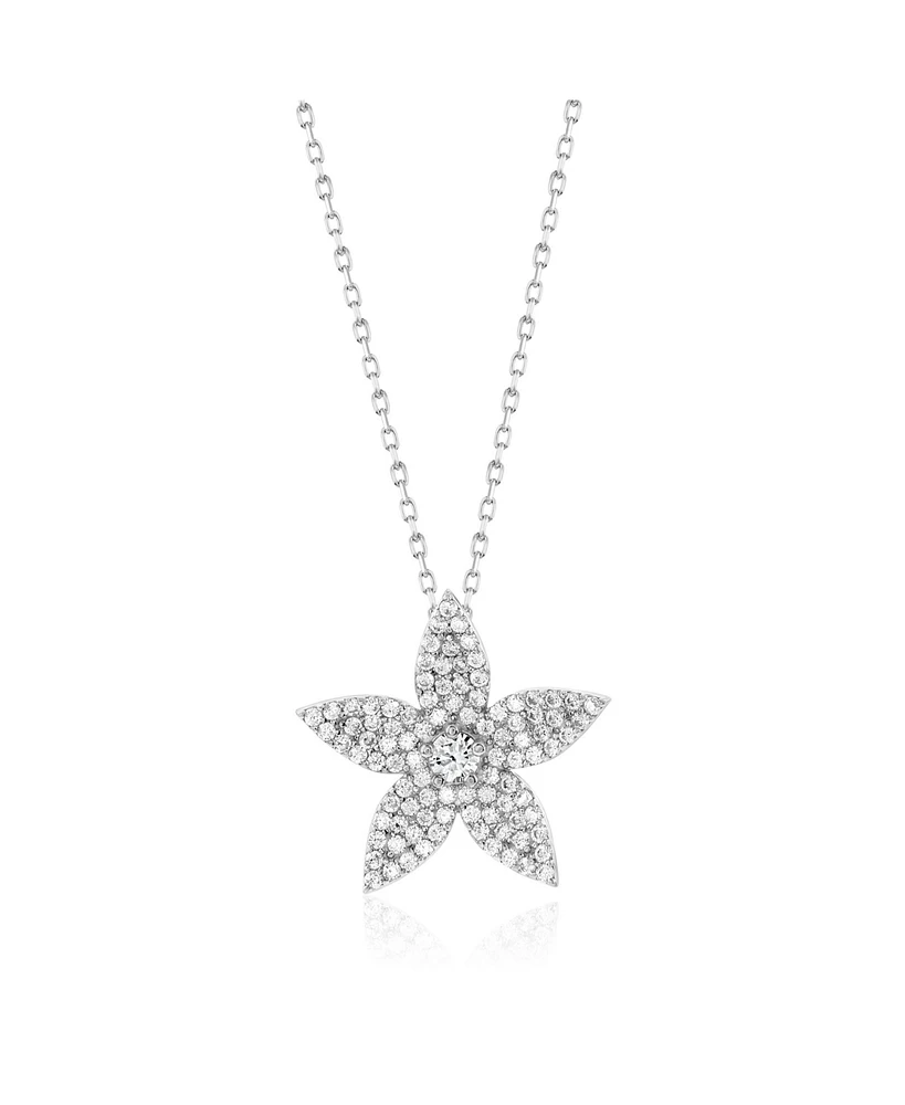Suzy Levian Sterling Silver Cubic Zirconia Pave Flower Pendant