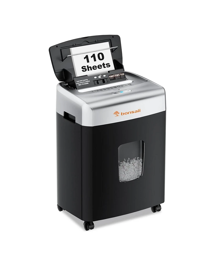 Bonsaii Paper Shredder for Office, 110-Sheet Autofeed Heavy Duty Shredder for Home Office Use, 30 Minutes/Micro Cut/P-4 High Security Level/6 Gallon L