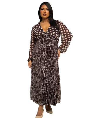 Fashion-szn Curve Plus Long Sleeve Polka Dot Mesh Midi Dress