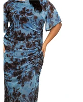 Fashion-szn Curve Plus Short Sleeve Abstract Mesh Midi Dress