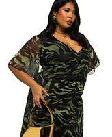 Fashion-szn Curve Plus Short Sleeve Zebra Print Midi Dress