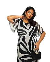 Fashion-szn Curve Plus Short Sleeve Zebra Print Mesh Midi Dress