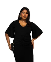 Fashion-szn Curve Plus V-Neck Flutter Sleeve Midi Dress
