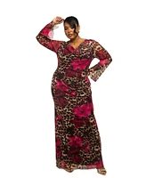 Fashion-szn Curve Plus Leopard Print Mesh Maxi Dress