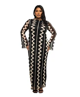 Fashion-szn Curve Plus Long Sleeve Monochrome Print Maxi Dress