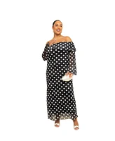 Fashion-szn Curve Plus Mesh Polka Dot Long Sleeve Midi Dress