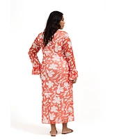 Fashion-szn Curve Women's Long Sleeve Mesh Floral Midi Dress