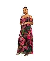Fashion-szn Curve Plus Size Mesh Floral Printed Maxi Dress