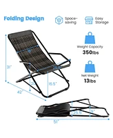 2 Pcs Patio Folding Rattan Sling Chair Rocking Lounge Chaise Armrest Garden