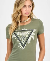 Guess Women's Palm-Print Triangle Logo T-Shirt