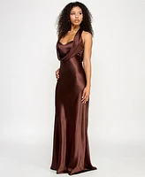 Katia Rae Juniors' Satin Cowl-Neck Halter Gown