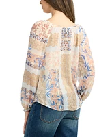 Bcx Juniors' Printed Lace-Inset Scoop-Neck Top