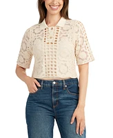 Bcx Juniors' Cotton Crochet Lace Polo Top