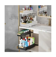 Under Sink Organizer, 2 Packs 2 Tier Under Sink Organizers and Storage, Slide Out Pull Out Cabinet Organizer Shelf, Metal Sliding Drawer for Kitchen B