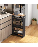 4-Tier Rolling Storage Cart Slim Kitchen Cart on Wheels with Open Shelves and Handle
