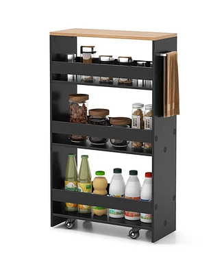 4-Tier Rolling Storage Cart Slim Kitchen Cart on Wheels with Open Shelves and Handle