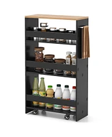4-Tier Rolling Storage Cart Slim Kitchen Cart on Wheels with Open Shelves and Handle