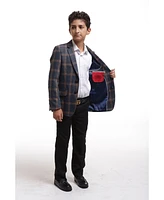 Elie Balleh Boys Navy Slim Fit Premium Wool Checkered Blazer