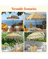 LAGarden Our Beach Portable Umbrella for Sand Beech Wood Pole Carry Bag with Printed Orange Grapefruit Cute Garden Parasol