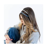 Thin Beaded Headband Set - Blue + Silver