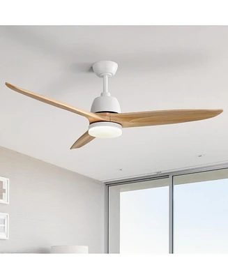 56'' 3 Solid Wood Blade Tri Color Dimming Ceiling Fan with Six Speed Remote Control and Forward Reverse Function for Indoor